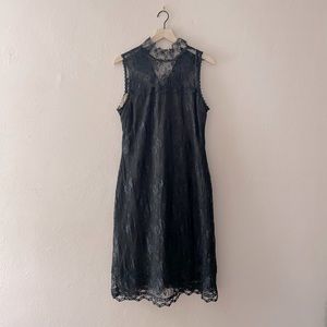 Jessica McClintock black lace dress with high collar
